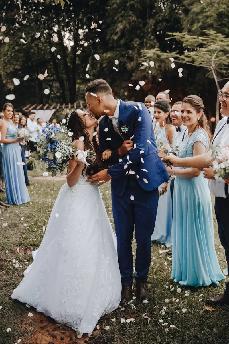 A couple at the altar just after their vows