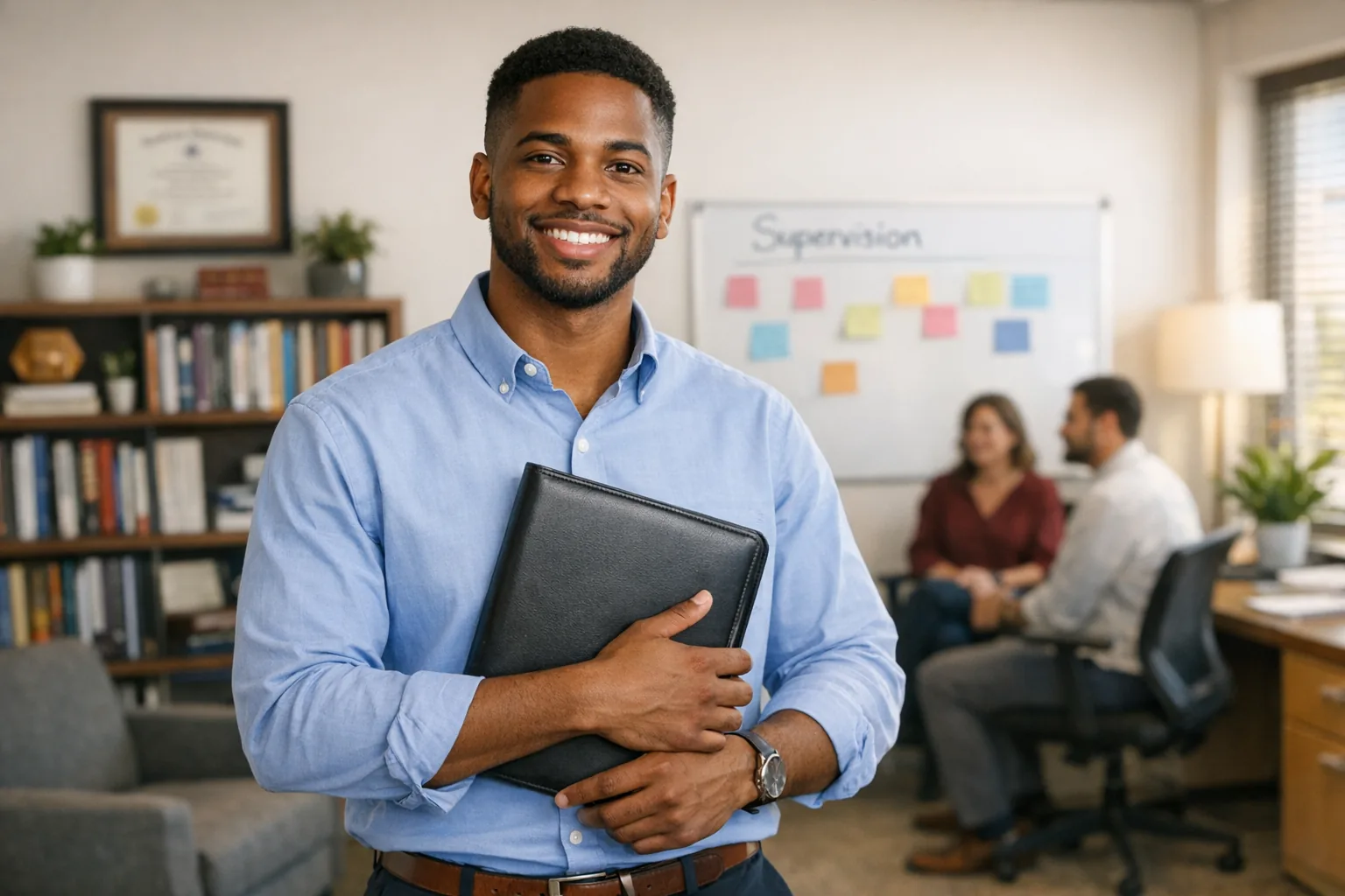 Professional Black male graduate counseling student and LPC-Associate candidate preparing for licensure in Texas